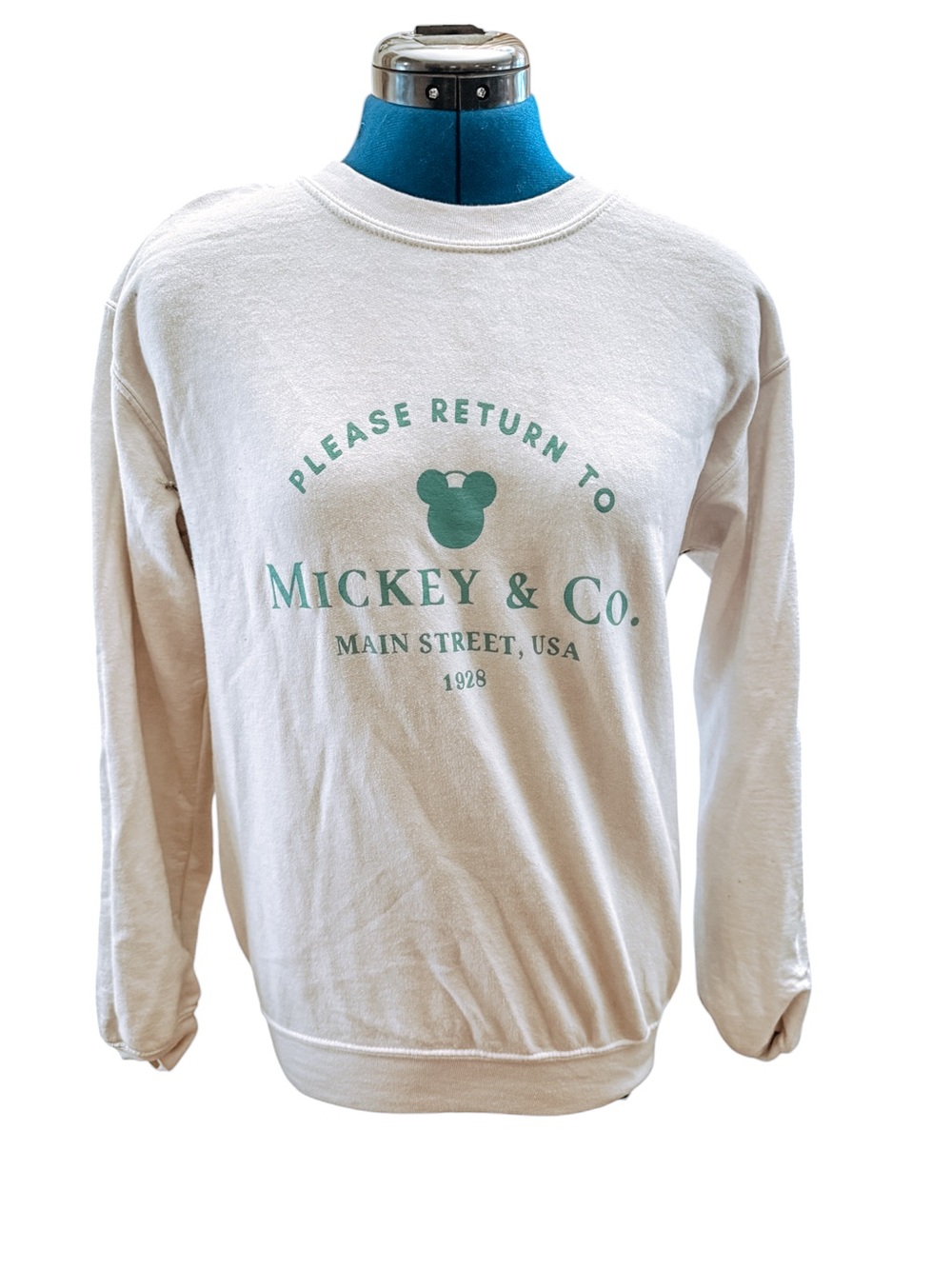 Disney Mickey & Co Sweatshirt Small Gildan Heavy Blend Cream Green Graphic